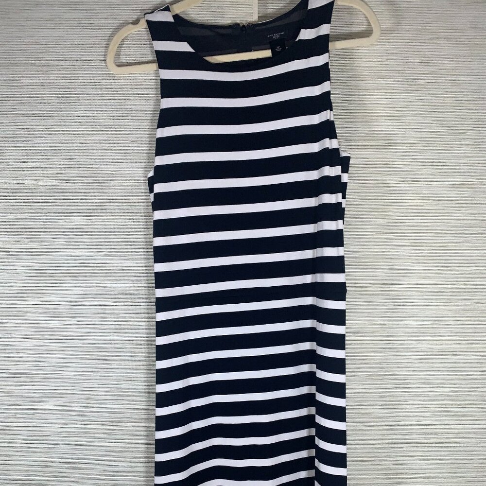 Ann Taylor Petite Dress Black White Striped Sleeveless Midi Size 10P